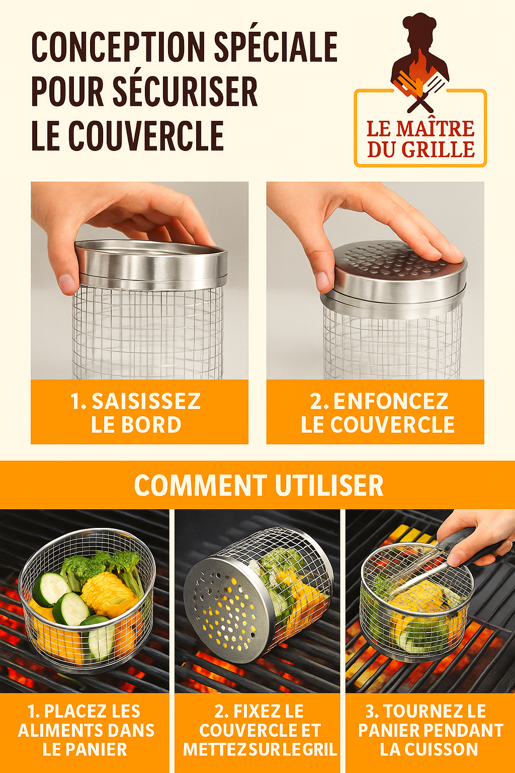 ✅ Panier Rotatif BBQ – Maîtrisez la Cuisson au Gril comme un Pro !